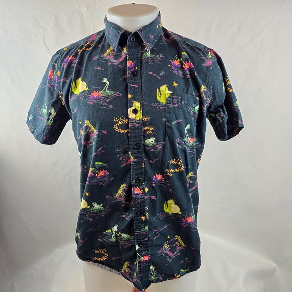 Disney Our Universe Mens Small Princess And The Frog Print Button Up Shirt Black - Picture 1 of 7